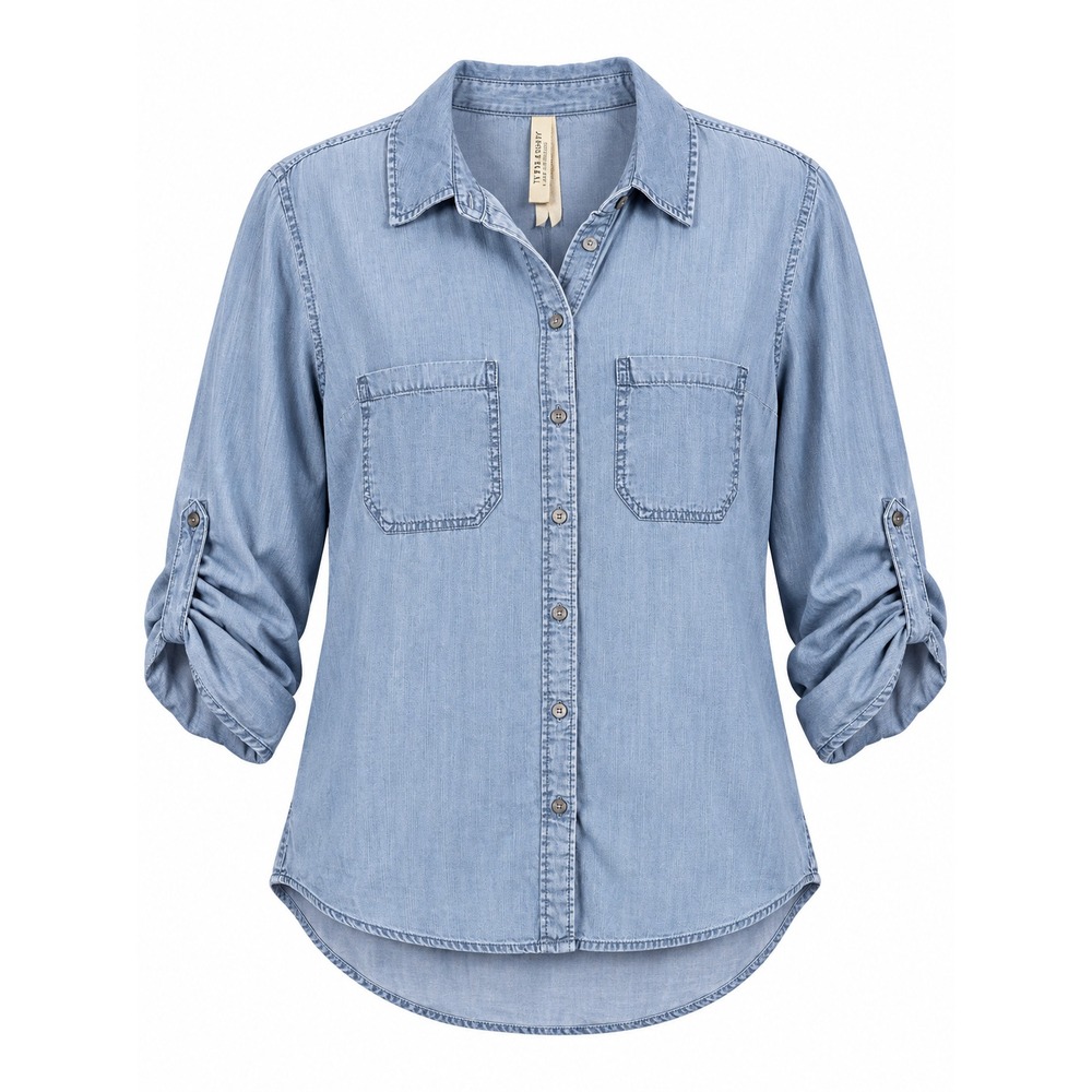 Liverpool Los Angeles Betty Chambray Relaxed Button Down Shirt L Light Blue